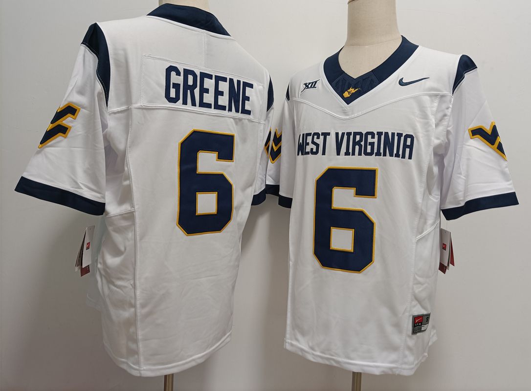 Men West Virginia Mountaineers #6 Greene White Nike 2025 NCAA Jersey